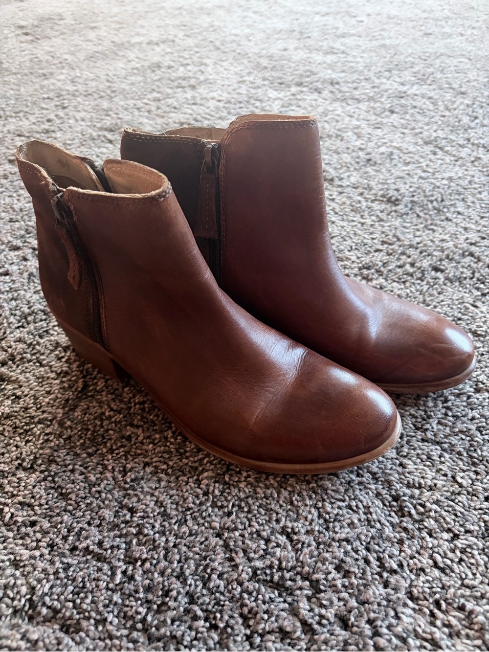 Leather Side-Zip Ankle Booties in Brown